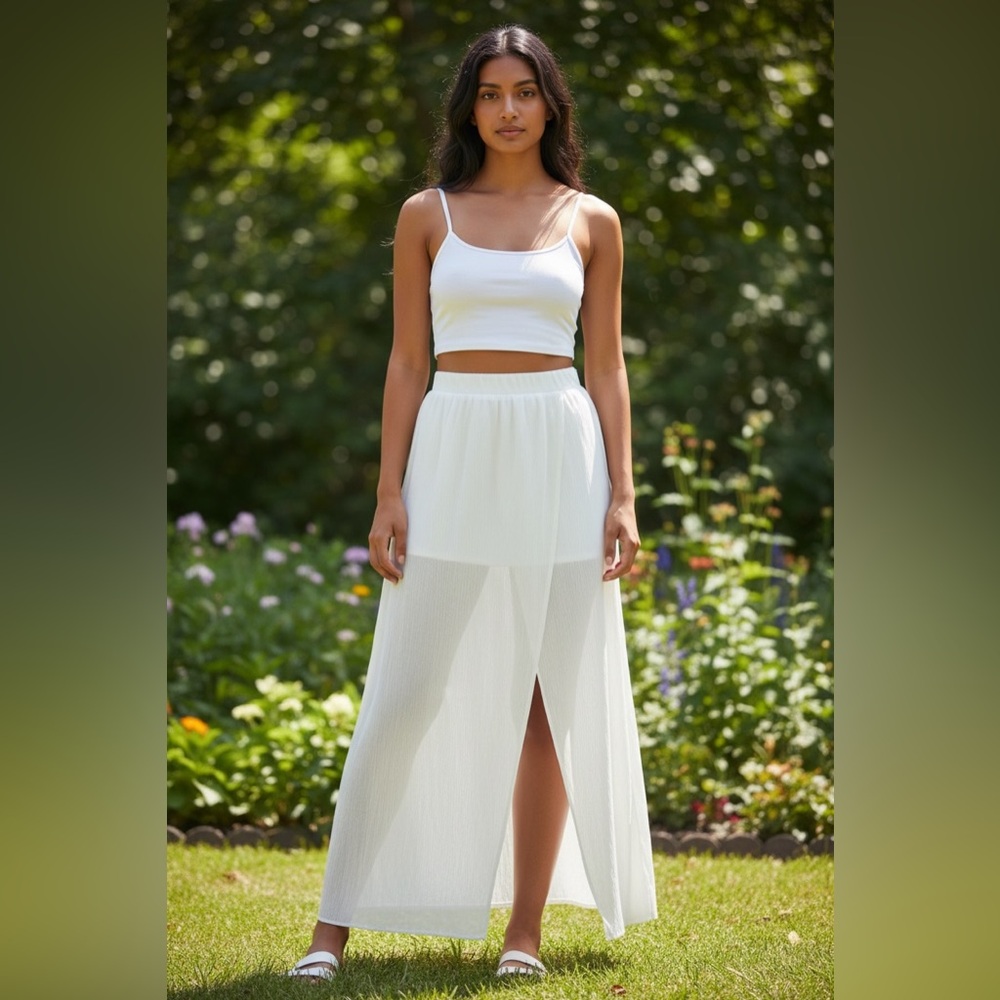 Lulus Long Maxi White Sheer Long Skirt Resortwear Beach NWT Women’s L